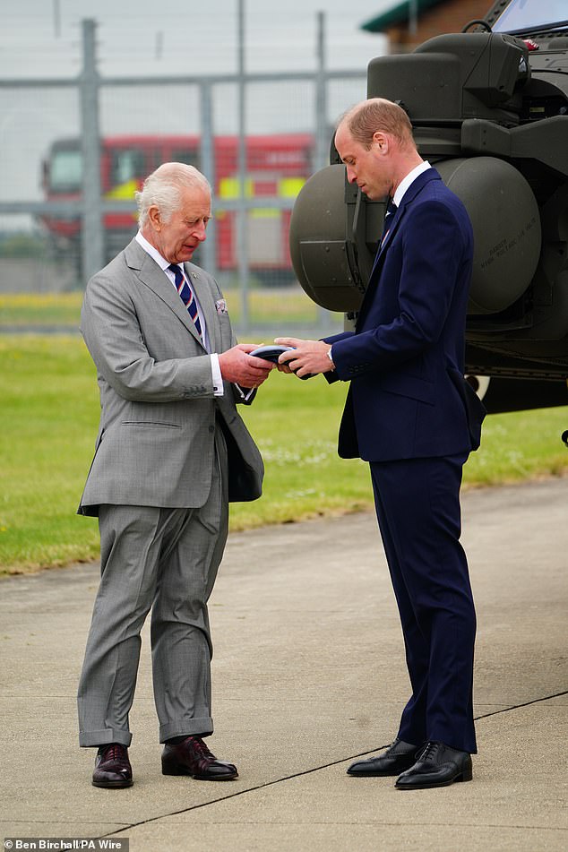 Charles and William at the Army Aviation Centre in Middle Wallop, Hampshire, this afternoon