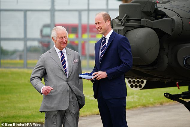 Charles and William at the Army Aviation Centre in Middle Wallop, Hampshire, this afternoon