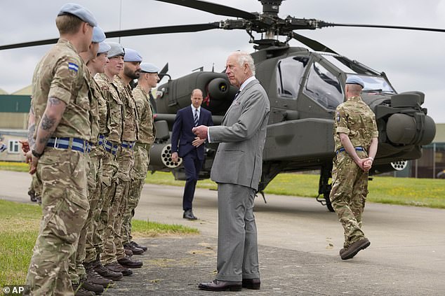 Charles and William at the Army Aviation Centre in Middle Wallop, Hampshire, this afternoon