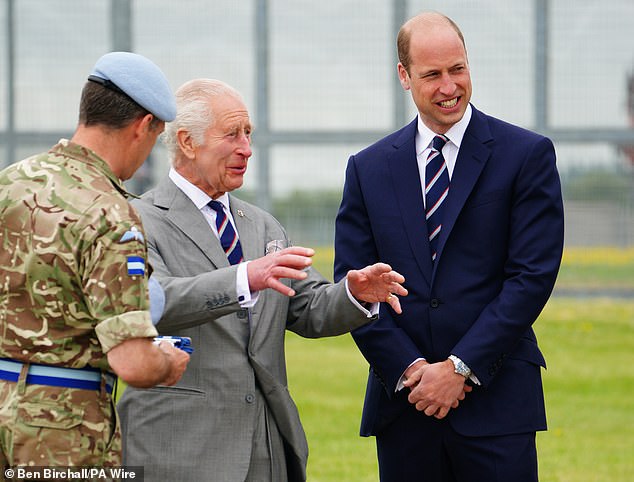 Charles and William at the Army Aviation Centre in Middle Wallop, Hampshire, this afternoon