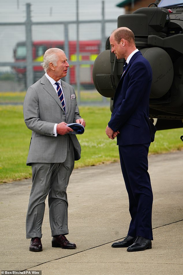 Charles and William at the Army Aviation Centre in Middle Wallop, Hampshire, this afternoon