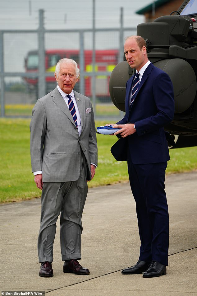 Charles and William at the Army Aviation Centre in Middle Wallop, Hampshire, this afternoon