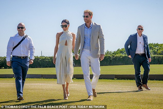 Meghan wears Heidi Merrick at a Florida polo match this year