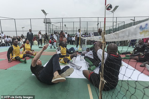 Harry was seen getting stuck into the sitting volleyball game although in the end his team suffered a narrow defeat