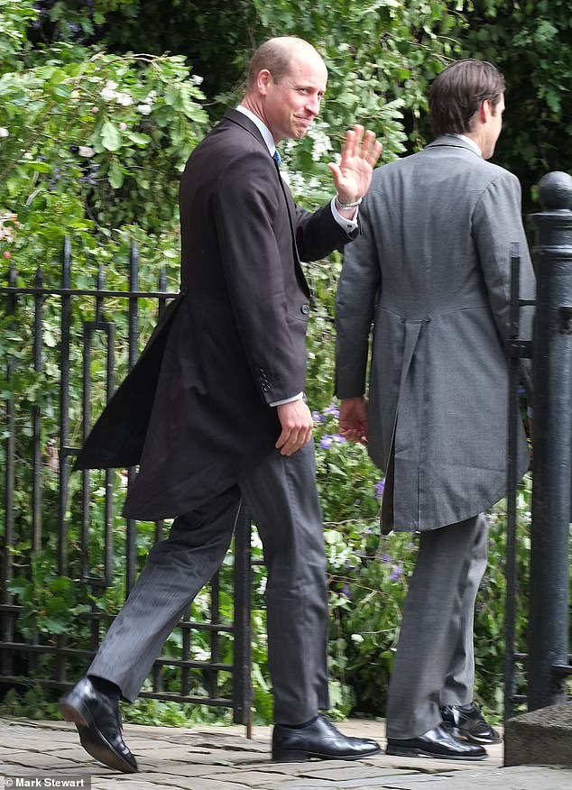 Prince William arriving at the society wedding of the year in Chester for his close friend