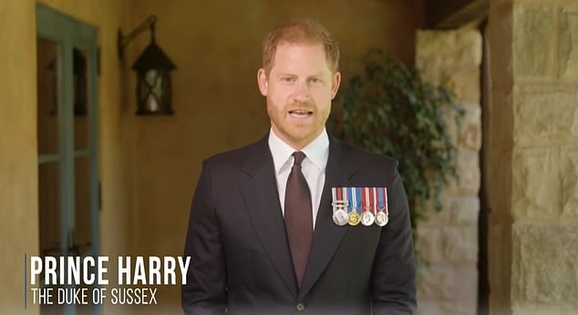 In April, Prince Harry wore his British military medals on his chest as he presented Sergeant First Class Elizabeth Marks, a friend from the Invictus movement, with the US Soldier of the Year Award