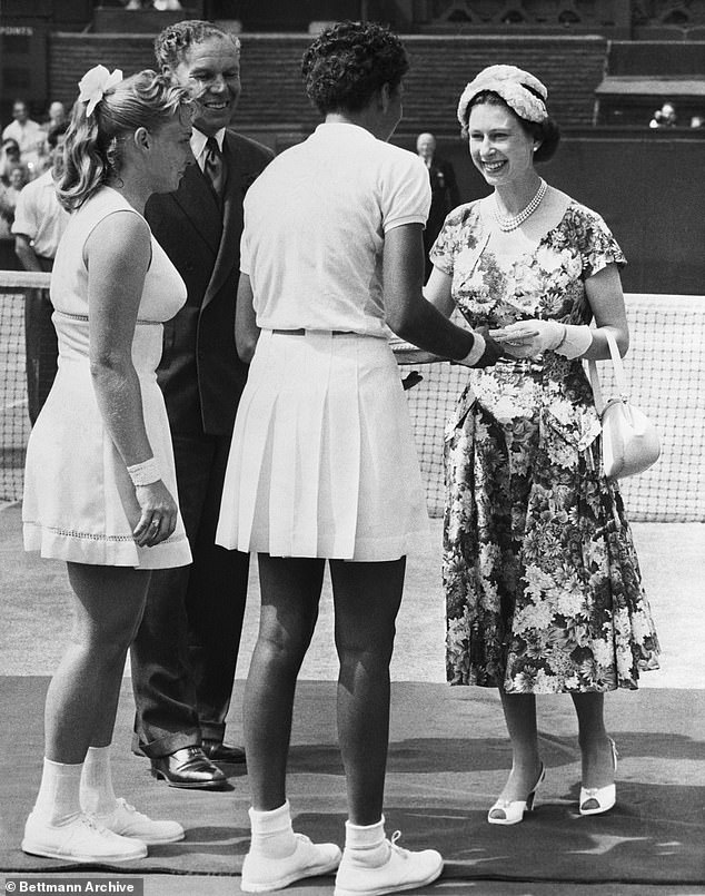 In 1957, Queen Elizabeth II was wearing a three-strand pearl necklace given to her by her late father King George VI - along with matching earrings and a delicate diamond floral brooch - when she presented the salver to winner Alethea Gibson