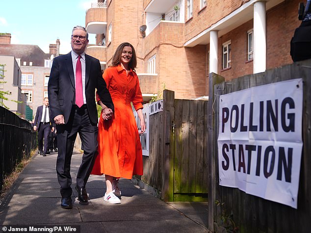 Sir Keir arrived with his wife Victoria to cast their votes this morning at a polling station in their Holborn and St Pancras constituency in north London