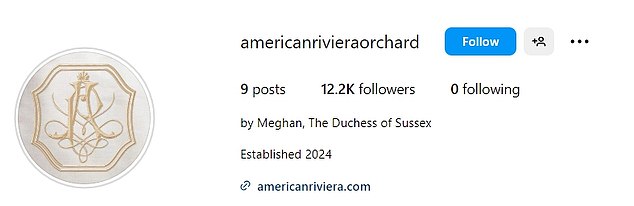 In March, Meghan's brand, American Riviera Orchard, was launched on Instagram and has bene likened to her now defunct blog The Tig