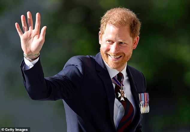 Prince Harry, pictured last month wearing a Household Division regimental tie and medals including his Knight Commander of the Royal Victorian Order cross, will receive a memorial award at the ESPY Awards