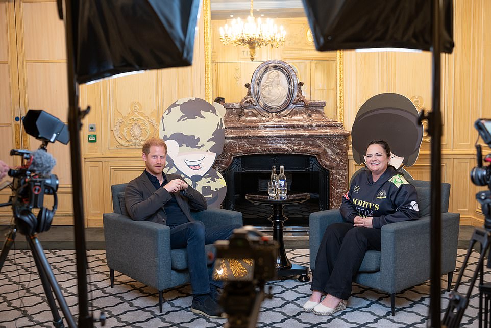 The emotionally charged video was made in May, when he last came to the UK, and sees the prince talk to Nikki Scott (pictured right), founder of Scotty¿s Little Soldiers, as she recounted the harrowing moment she had to tell her five-year-old son, Kai, that his father, Cpl Lee Scott, who served with the 2nd Royal Tank Regiment, had been killed in Afghanistan in 2009. She also had a seven-month-old daughter, Brooke, at the time.