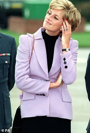 The classic Cartier Tank Louis with an alligator strap was gifted to Diana from her father, Earl Edward John Spencer. Above: Diana wearing the watch in 1995