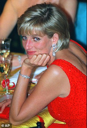 The Queen was gifted a Vacheron Constantin watch by the Swiss Federal Republic for her wedding to Prince Philip, which she later gave to Princess Diana to celebrate her marriage to Prince Charles. Above: Diana wearing the watch at an American Red Cross gala dinner in Washington in 1997