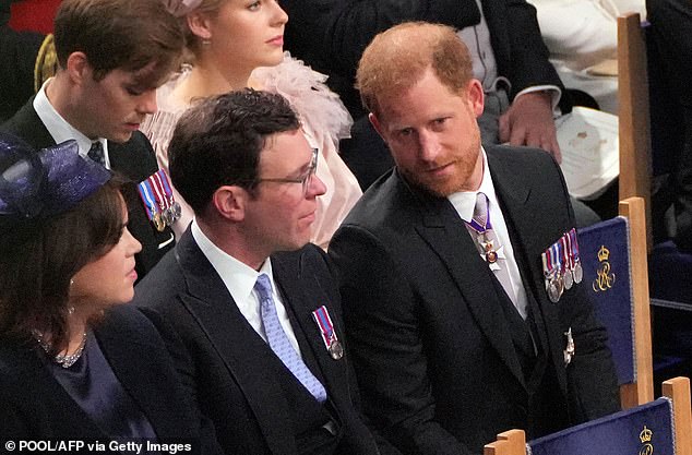 A photo of Jack and Harry at their seats seemed to show them enjoying a conversation during the ceremony - demonstrating their 'bromance'