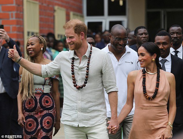 Speaking to FEMAIL, communications pro Judi James explained that the Duke and Duchess of Sussex seem to have 'fallen back into the non-verbal habits and status signals of the earliest days of Meghan¿s life as a royal here'