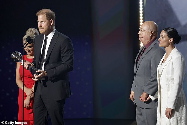 Harry told the crowd: 'I'd also like to acknowledge the Tillman family especially Mrs Mary Tillman, Pat's mother - her advocacy for Pat's legacy is deeply personal and one that I respect'