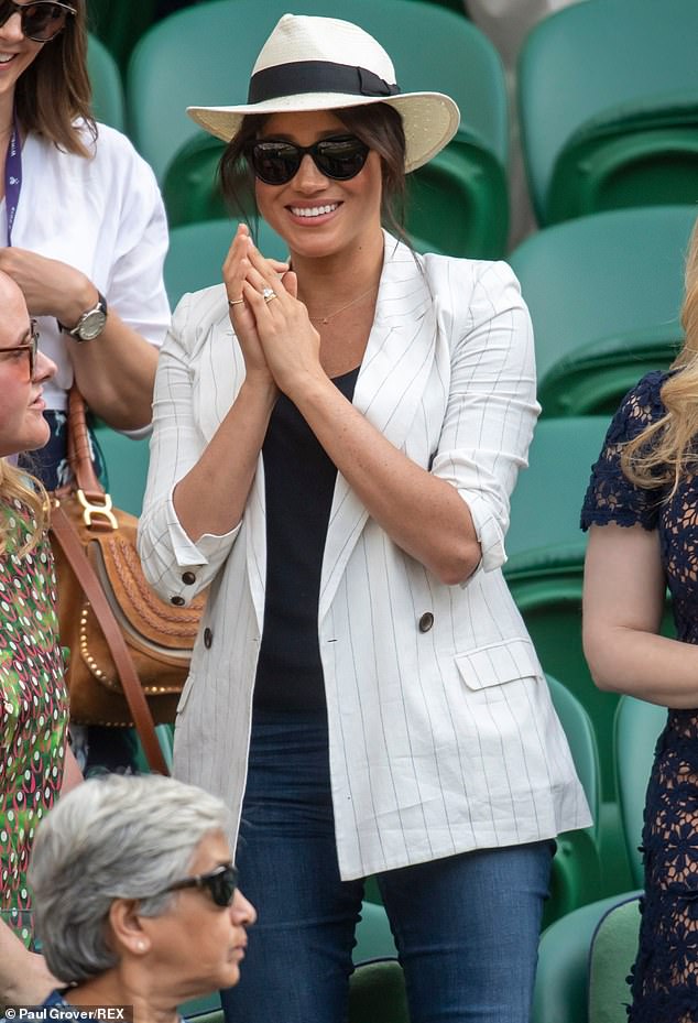 Pictured: Meghan Markle attended Wimbledon in July 2019 in a 'private capacity' to support her friend Serena Williams