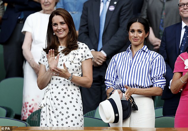 The royal wives put on a friendly display for the rare joint appearance as they spoke to players and sat side-by-side in the Royal Box in Centre Court