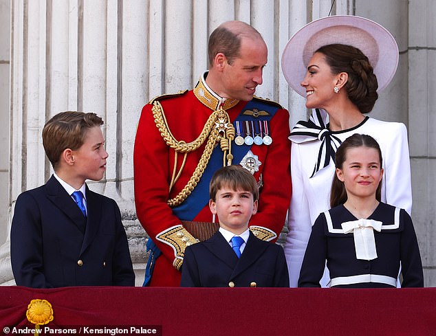 The Prince and Princess of Wales (pictured with their three children on the Buckingham Palace balcony on Saturday) shared this image on their Instagram account