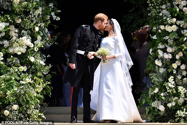 Harry and Meghan (pictured above on their wedding day in 2018) were given use of Frogmore Cottage by the Queen