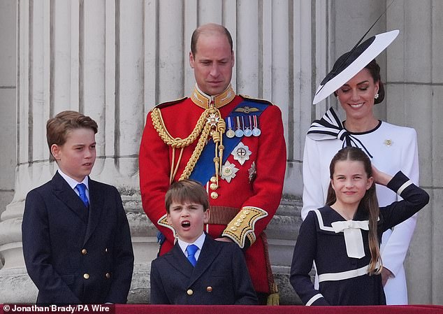 William and Kate pictured with their young children at this year's Trooping the Colour - amid the Princess's cancer diagnosis