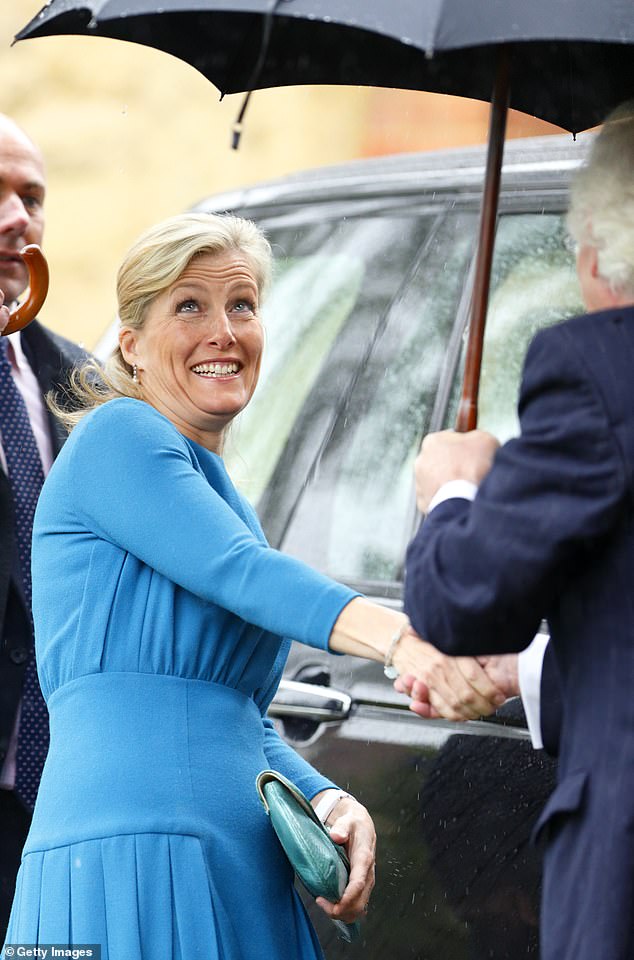 During a visit to Dorchester Abbey in April 2014, the then Countess of Wessex had to duck from a downpour