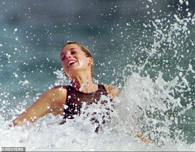 Princess Diana enjoying the wave in the Caribbean island Nevis in 1993