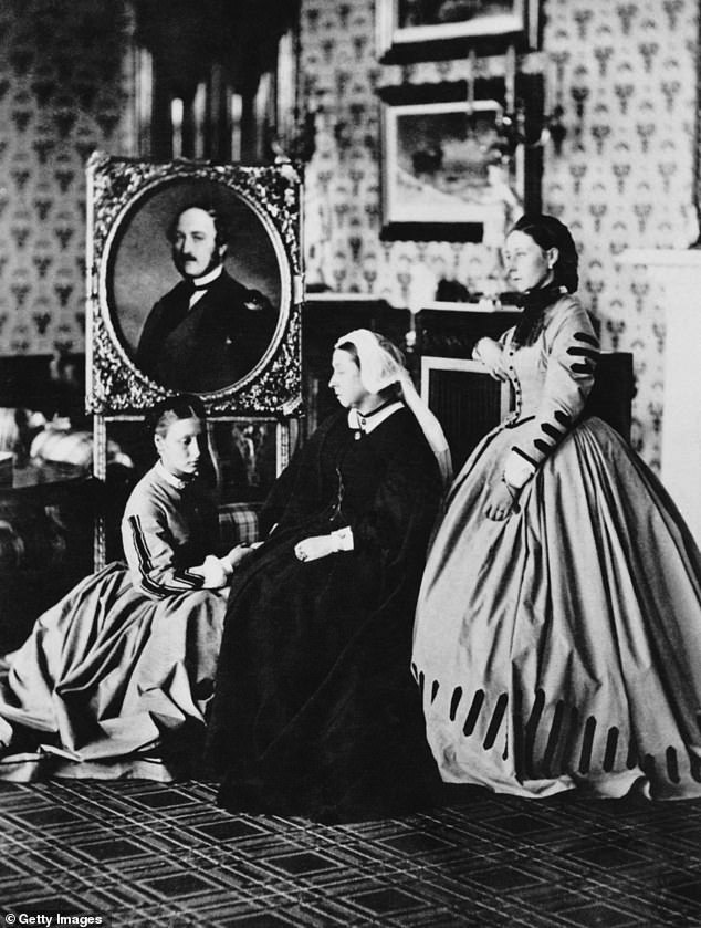 Queen Victoria pictured at Balmoral with her daughters Princess Alice and Princess Louise