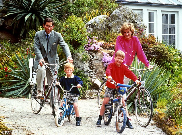 Charles, Diana, Harry and William in Tresco during their holiday on the Scilly Isles in 1989