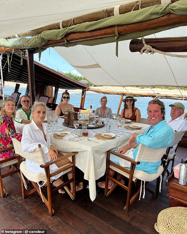 A photograph posted on social media showed Princess Eugenie on a boat in Kenya with a group of friends, enjoying a meal and wine on the open water