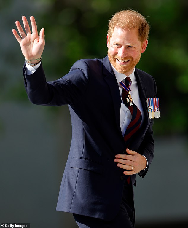 Mr Kettler was seen entering St Paul's Cathedral with the duke for the anniversary service, which was attended by figures including Harry's uncle, Earl Spencer, but no other members of the Royal Family (pictured Harry at St Paul's in May)