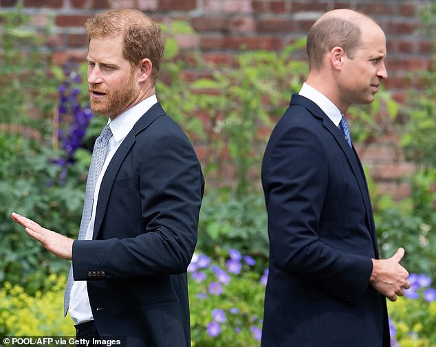 Tensions have been rising between Prince Harry and Prince William (pictured in 2021) ever since the Duke and Duchess of Sussex quit their roles as senior working members of the Royal Family in January 2020