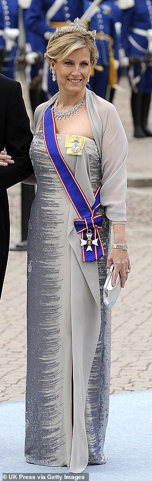 Sophie carried a shimmering silver Anya Hindmarch clutch at the wedding of Crown Princess Victoria and Prince Daniel at Stockholm Cathedral in 2010