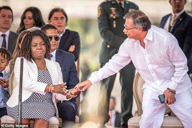 Ms Marquez is vice-president of Colombia, serving under Gustavo Petro (right). The pair are pictured during Colombia's independence day parade last month