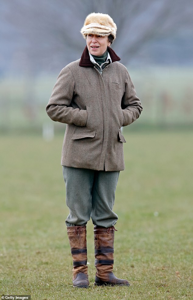 Princess Anne keeps warm by placing her hands in the pockets of her tweed jacket during the Gatcombe Horse Trials at Gatcombe Park in Stroud in 2007