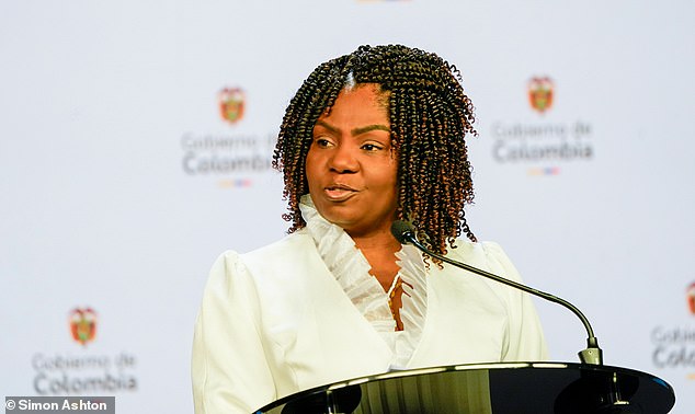 They were invited to the country by vice-president Francia Marquez (pictured), who was 'moved' by Meghan's story as relayed in the Netflix documentary released in 2022