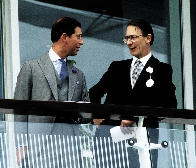 Lord Fellowes with the King, then Prince Charles, at Epsom Racecourse in Surrey in 1993