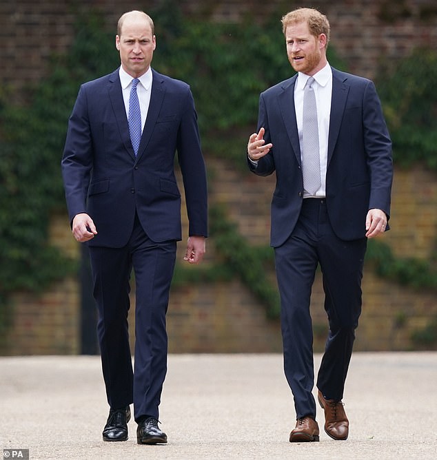 Prince William and Harry at the unveiling of a statue of their mother Diana at Kensington Palace in July 2021. The event was attended by Lady Jane Fellowes, wife of Lord Fellowes