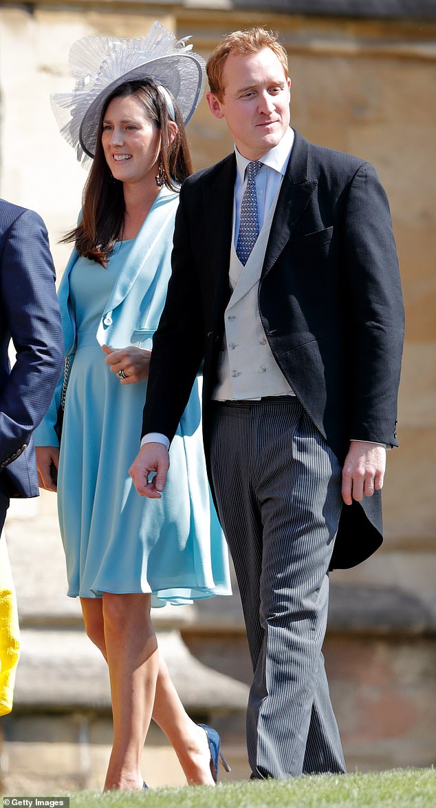 Harry Aubrey-Fletcher is the youngest son of Sir Henry, 8th Baronet and Lord Lieutenant of Buckinghamshire. He is pictured attending the wedding of Prince Harry to Meghan Markle at St George's Chapel, Windsor, in 2018