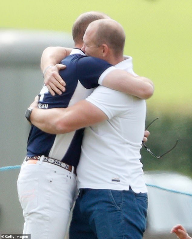 The duo are frequently seen laughing together at events, such as Royal Ascot. Above: The pair hug at a charity polo match in 2017