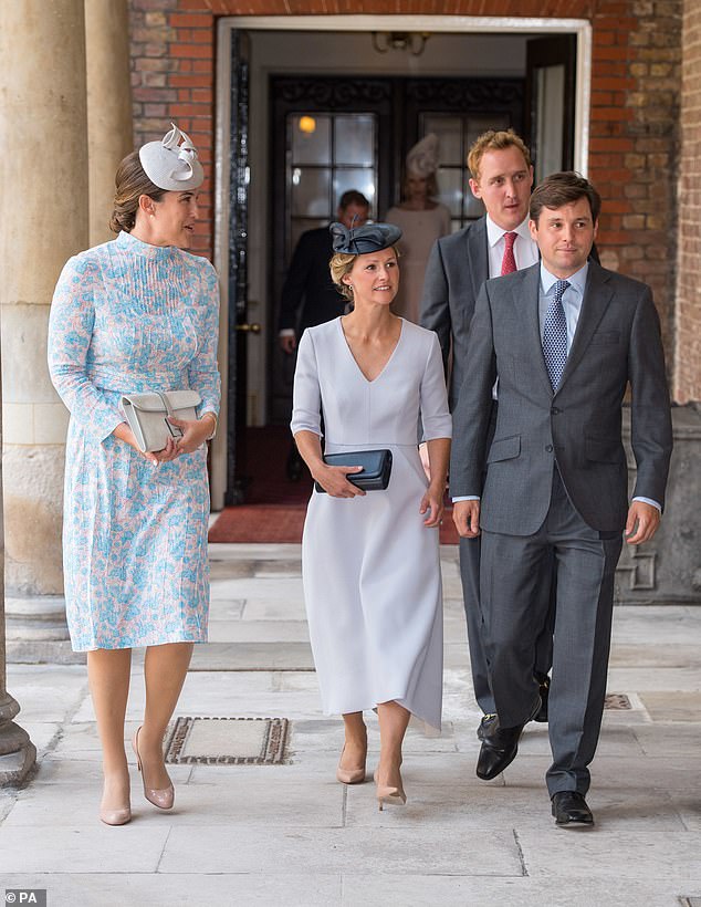 Aubrey-Fletcher (back) attended the christening of Prince Louis in 2018