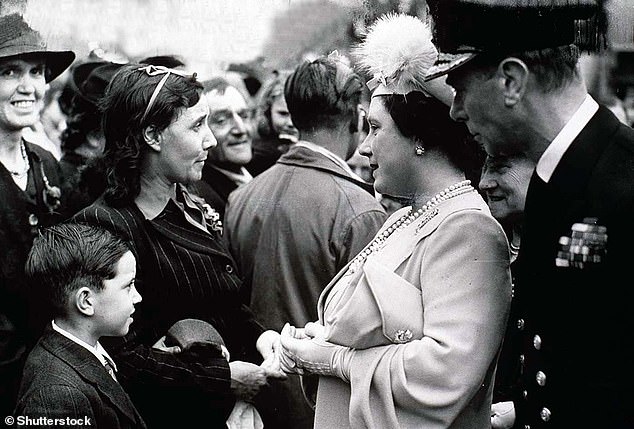 During the Second War, Adolf Hitler said that the Queen Mother was the most dangerous woman in Europe. Above: The royal couple speak to war-weary Britons in 1945