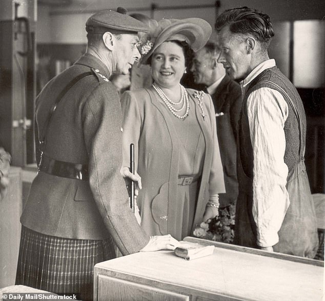 The Queen Mother gazing at her 'beloved Bertie' whilst visiting The Lord Roberts Memorial Centre at Inverness in 1948