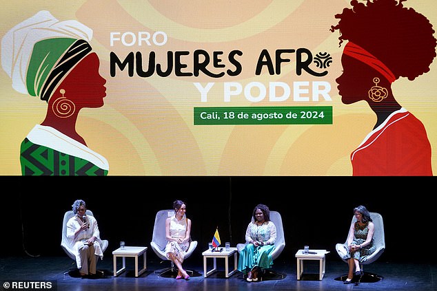 Meghan (second left) speaks as part of the panel at the Afro women and power forum in Cali