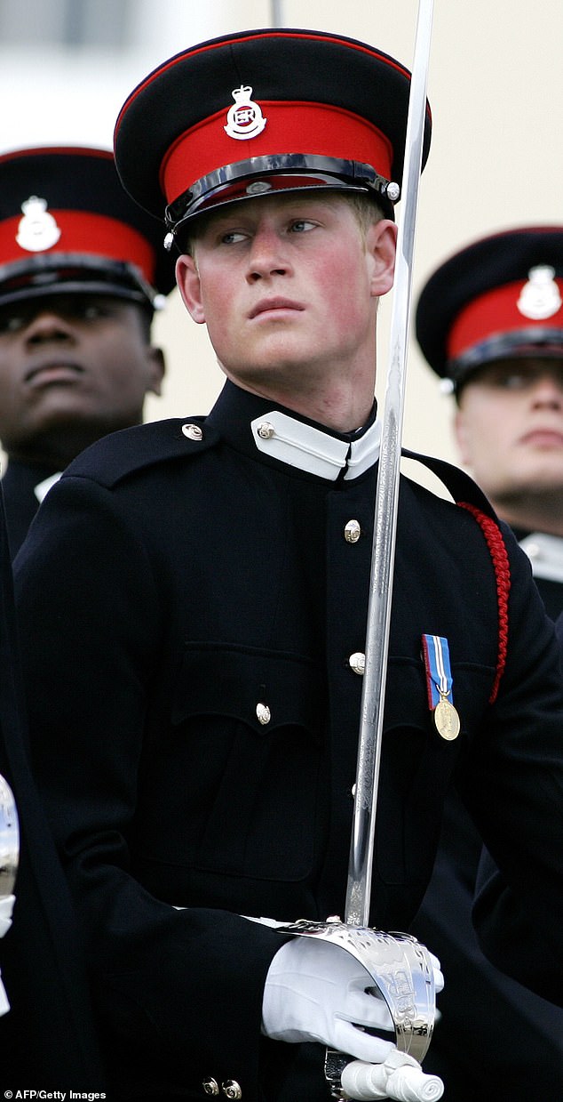 Prince Harry marching during the Sovereign's Parade in February 2007