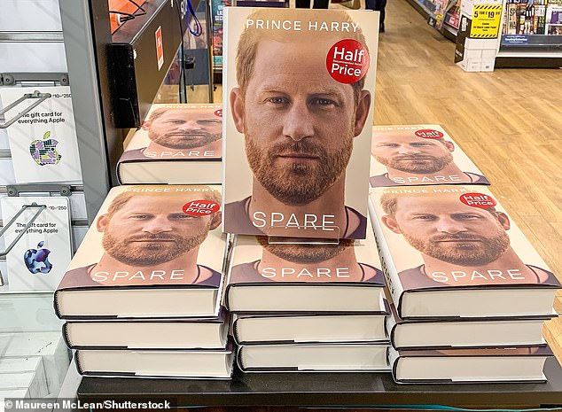 Pictured: The Prince Harry Memoir Spare for sale in a book shop in Windsor, Berkshire