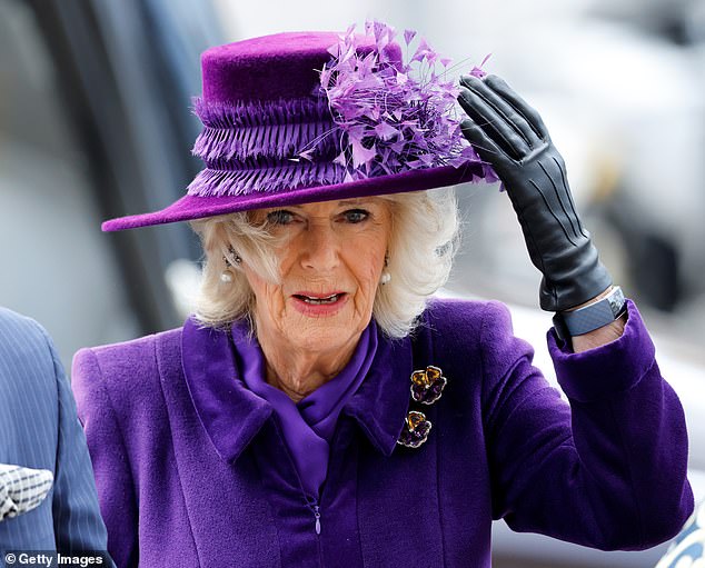 Queen Camilla wearing a Fitbit to the Commonwealth Day Service at Westminster Abbey in 2022