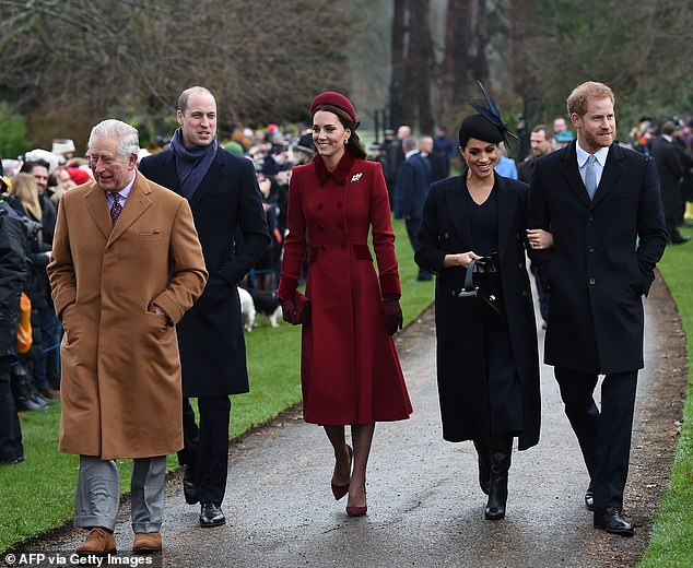 The Prince and Princess of Wales and the Duke and Duchess of Sussex and King Charles are pictured on Christmas Day in Sandringham in 2018