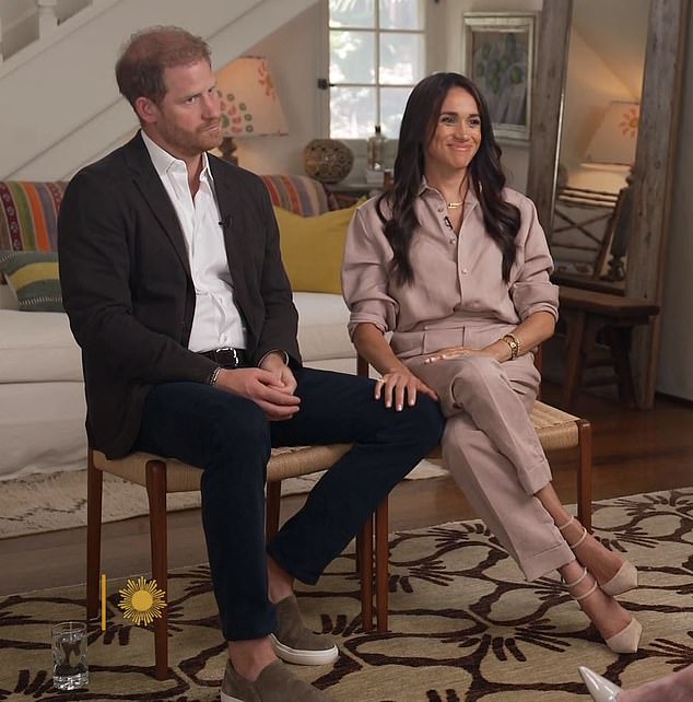 Meghan put her hand on Harry's leg as Jane Pauley asked about her experience of suicidal thoughts