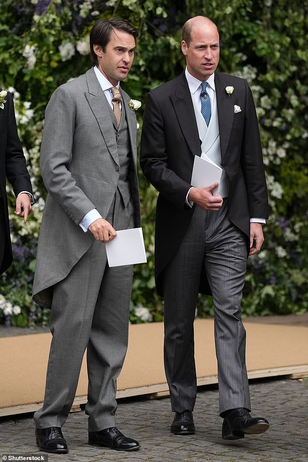 William recently made his friend, William van Cutsem, an 'an adviser to the council' at the Duchy Estate. Above: The pair at the wedding of the Duke of Westminster in June